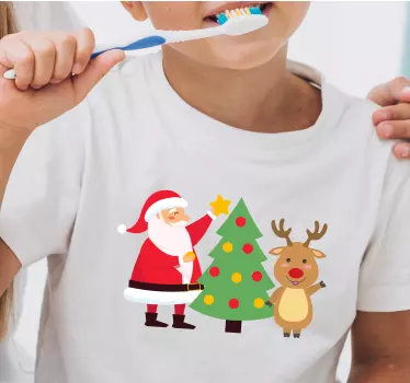 Joulupukki, kuusi ja poro joulu t-paita - Tenstickers