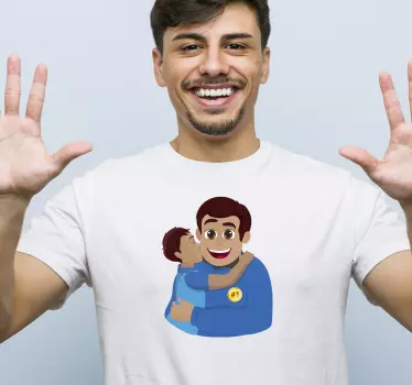 Iloinen isä haluaa halata poikaansa t-paidassa - Tenstickers