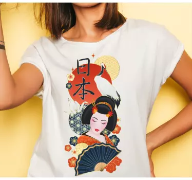 Japanilaistyylinen nainen kukilla t-paita - Tenstickers