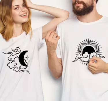 Kuu ja aurinko parin t-paita - Tenstickers