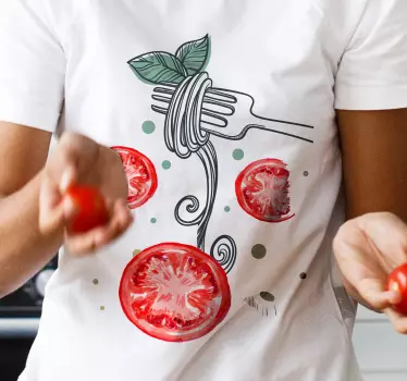 Pastahaarukka ja tomaatit t-paita - Tenstickers
