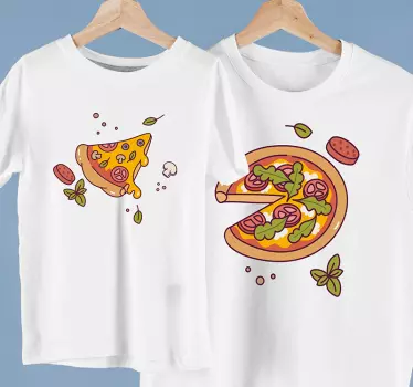 Pizza ja pizzan pala isälle ja pojalle samanlaiset paidat - Tenstickers