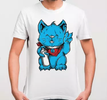Sininen kissa hahmo t-paita - Tenstickers