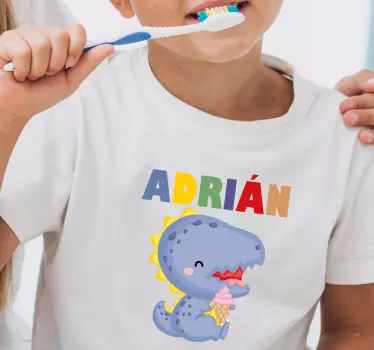 Söpö dinosaurus jäätelö kädessä lasten t-paita - Tenstickers