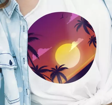 T-paita violetti auringonlasku ja palmuja - Tenstickers