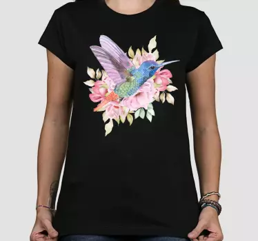 Värikäs hummingbird kukka t-paita - Tenstickers