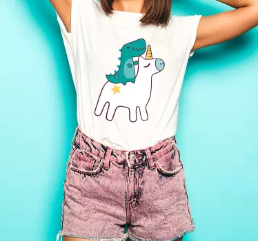 Yksisarvinen ja dinosaurus sarjakuva design t-paita - Tenstickers