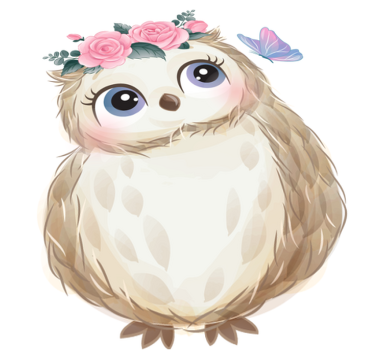 Pikku pöllö ja kukat eläin vinyylimatto - Tenstickers