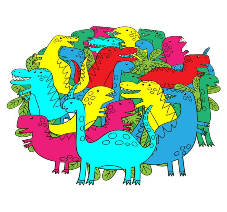 Pyöreä värikäs dinosaurustyyny lapsille eläin vinyylimatto - Tenstickers