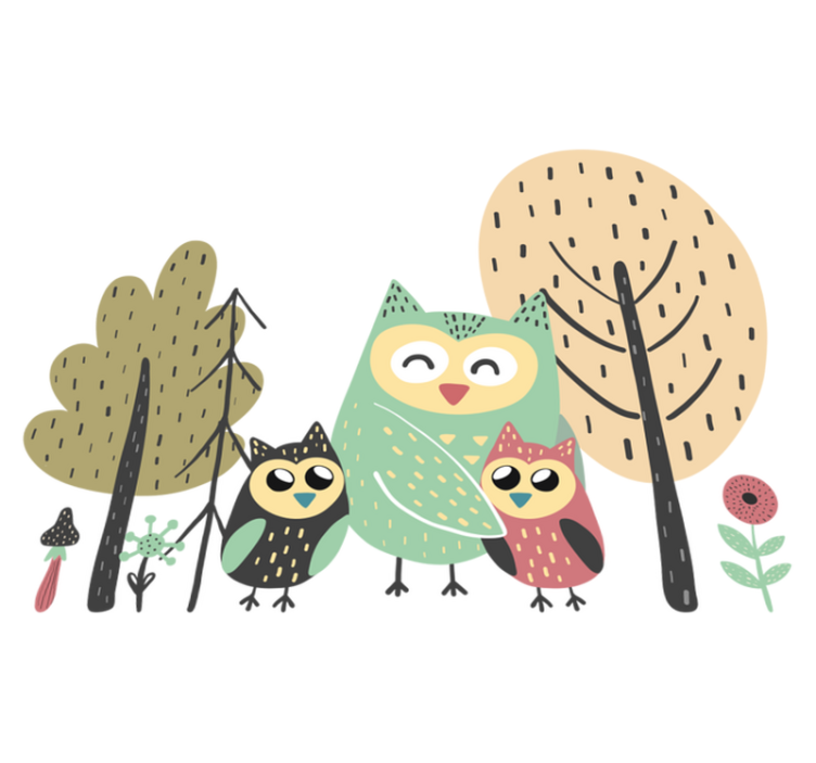 Värikkäät pöllöt puussa vinyylimatto - Tenstickers