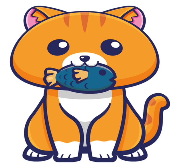 Söpö kissa kalat kädessään vinyylimatto - Tenstickers