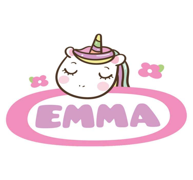 Värikäs lasten nimen merkki unicornilla eläin vinyylimatto - Tenstickers