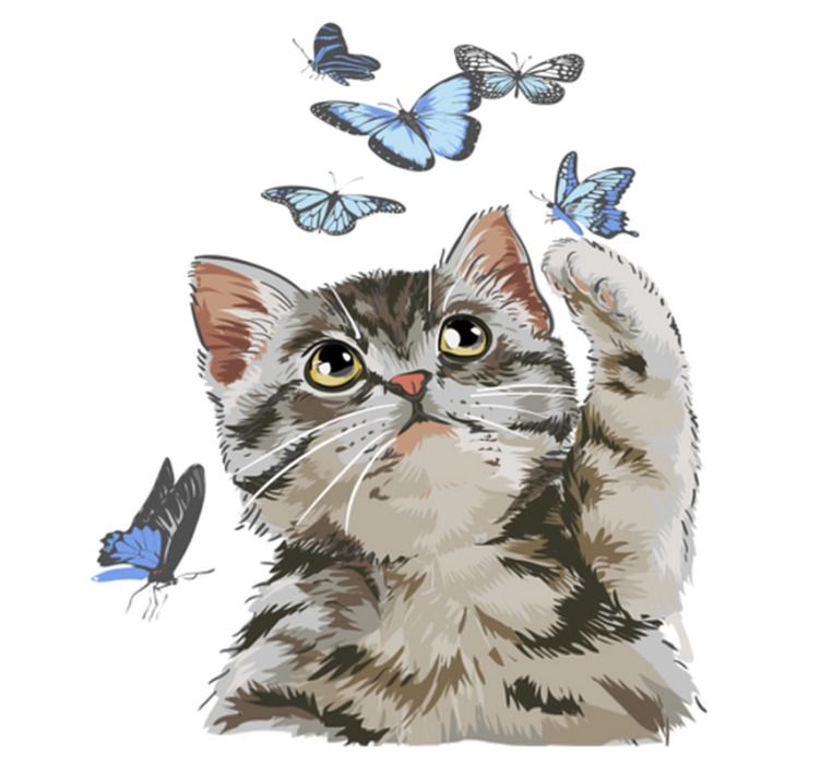 Kissa sinisillä perhosilla eläin vinyylimatto - Tenstickers