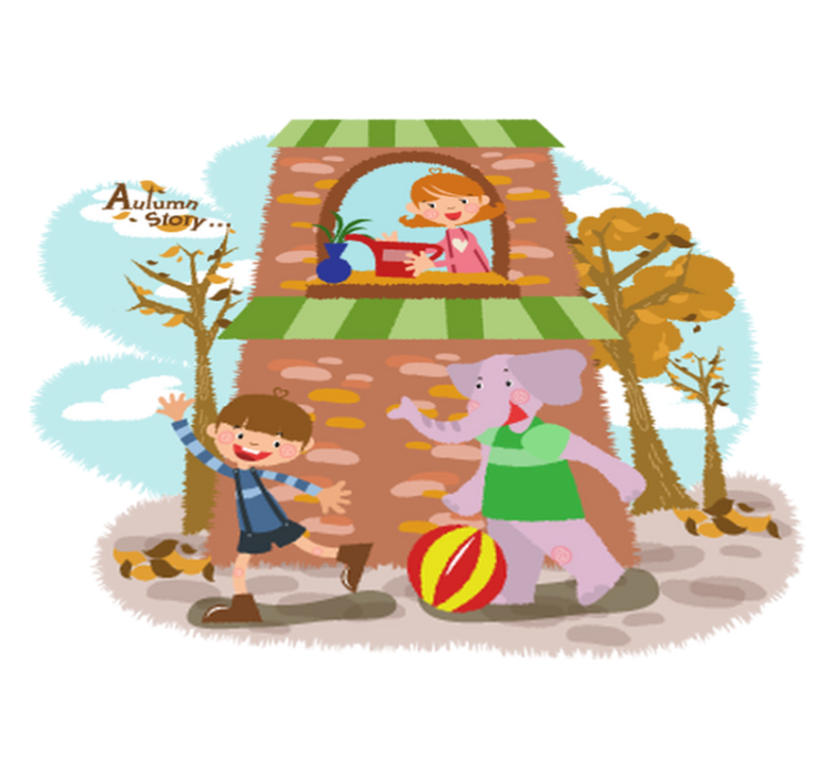 Elefantti ja lapset leikkivät vinyylimatto - Tenstickers