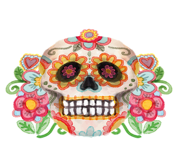 Aquarella kukkakuviollinen pääkallo halloween vinyylimatto - Tenstickers