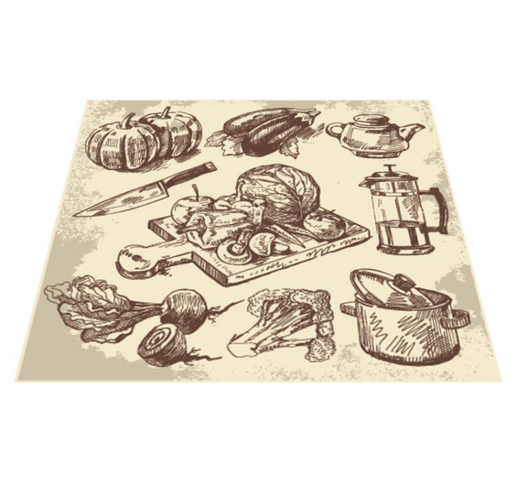 Vintagekuvituskeittiönvinyylimatto - Tenstickers