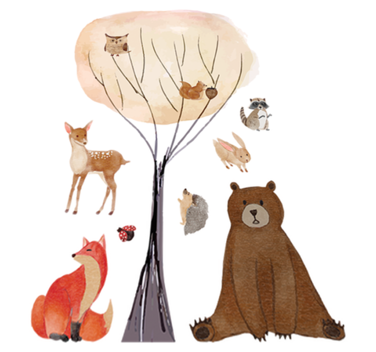 Metsäeläimet ja puut lastenhuone vinyylimatto - Tenstickers
