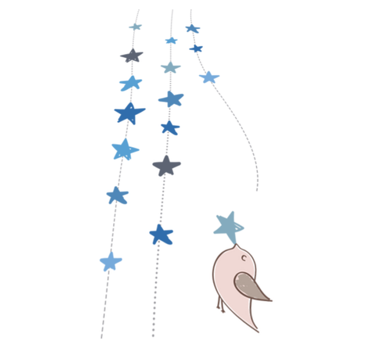 Siniset tähdet ja lintu lastenhuone vinyylimatto - Tenstickers