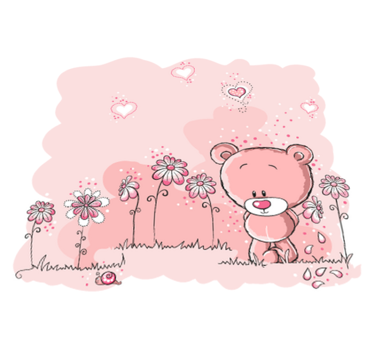 Vaaleanpunainen karhu ja kukat lastenhuone vinyylimatto - Tenstickers