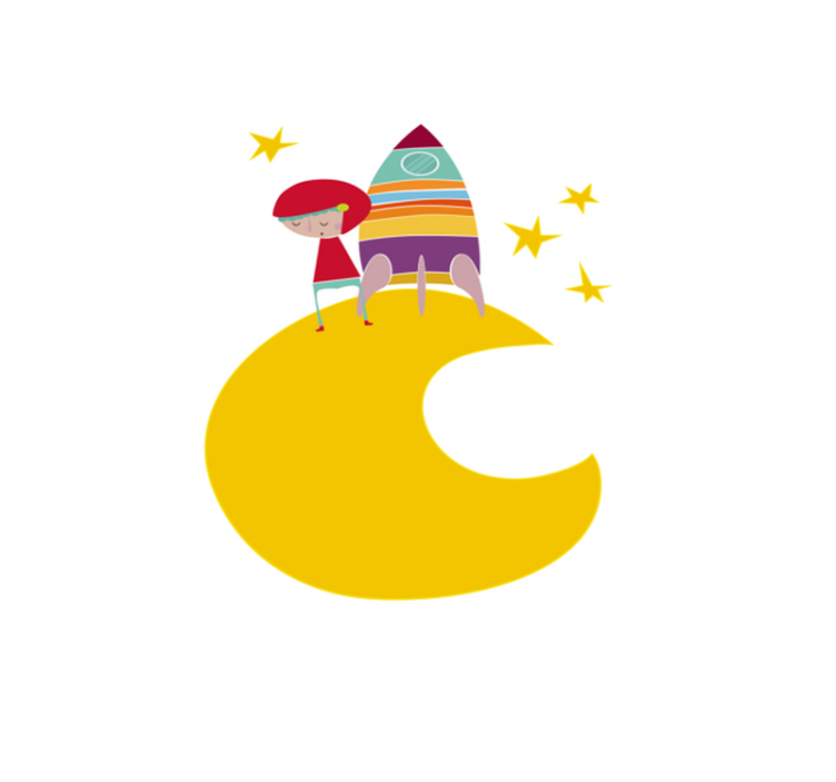 Kuu matkalla raketilla lastenhuone vinyylimatto - Tenstickers