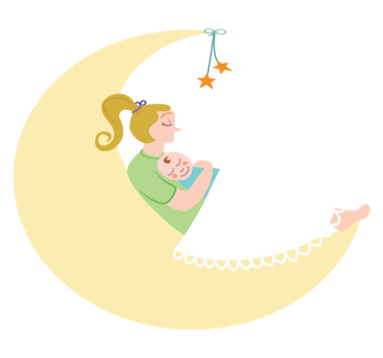 Äiti ja vauva kuussa lastenhuone vinyylimatto - Tenstickers