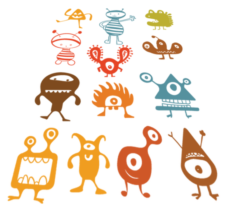 Värikkäät avaruusolennot lastenhuone vinyylimatto - Tenstickers