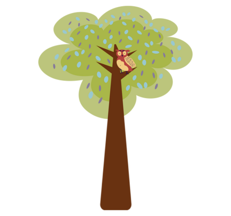 Minimalistinen värikäs puu ja pöllö lastenhuone vinyylimatto - Tenstickers