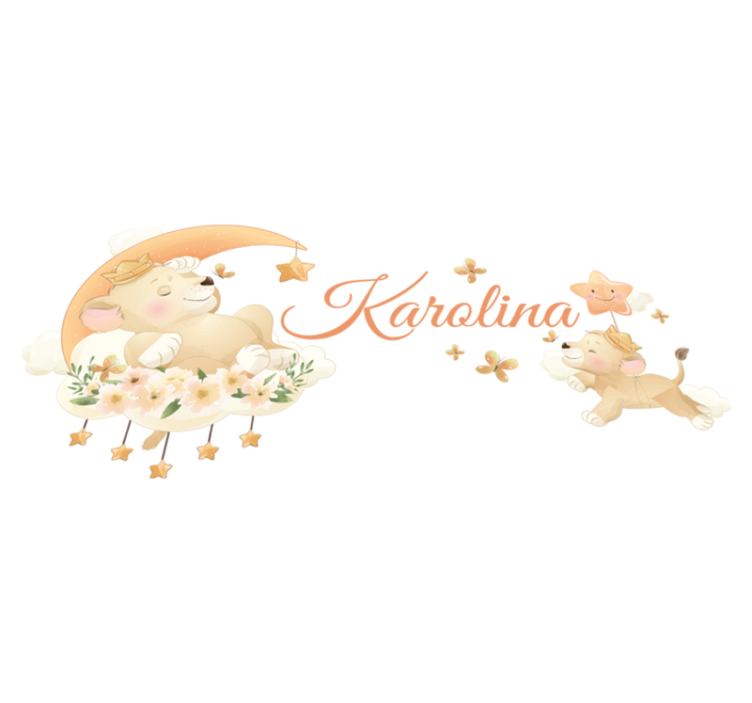 Söpöt eläimet leijona nimellä lastenhuone vinyylimatto - Tenstickers