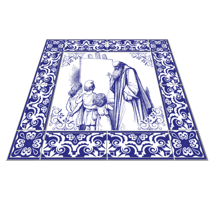 Sininen delftikeittiön vinyylimatto - Tenstickers