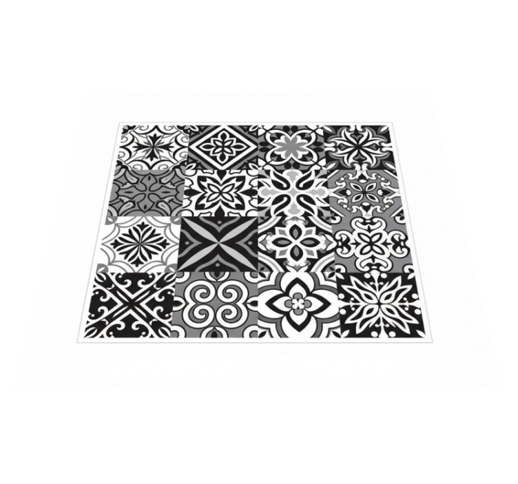 Tumman musta kontrasti geometria keittiön vinyylimatto - Tenstickers