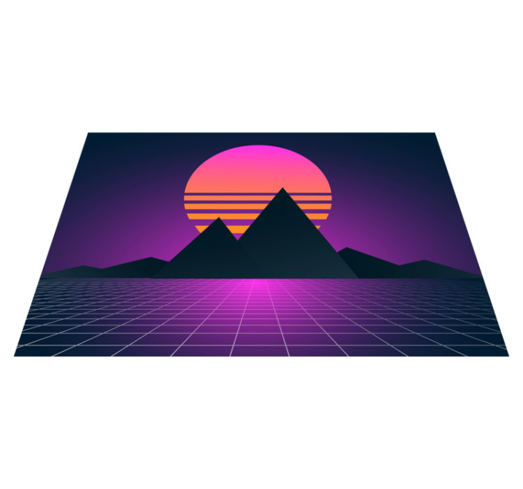 Retro auringonlaskun geometria vintage vinyylimatto - Tenstickers