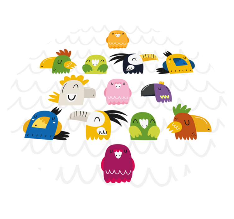 Värikkäitä lintujen kasvoja lastenhuone vinyylimatto - Tenstickers