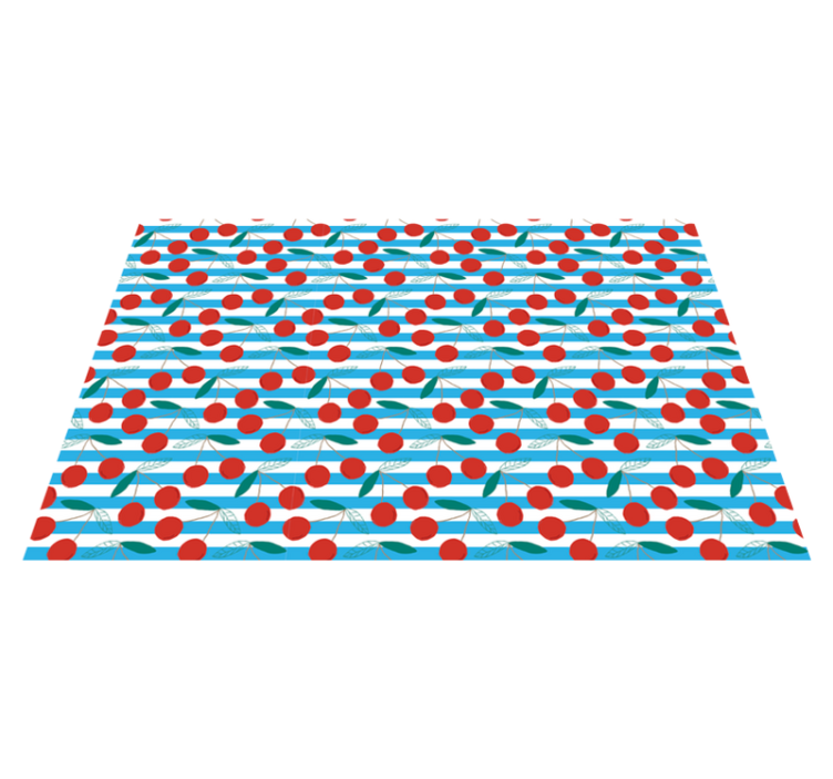 Kirsikkakuvio sinisillä raidoilla vinyylimatto keittiöön - Tenstickers