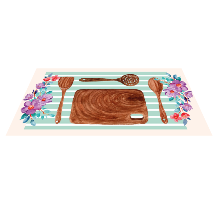 Kukkaiset keittiötarvikkeet keittiön vinyylimatto - Tenstickers