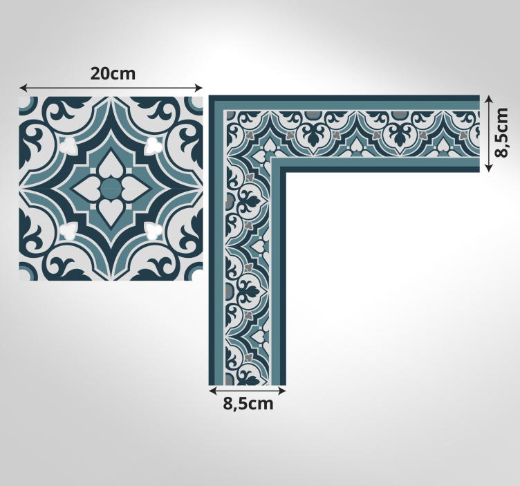 Syaani ja sininen klassinen kukka laatta vinyylimatto - Tenstickers