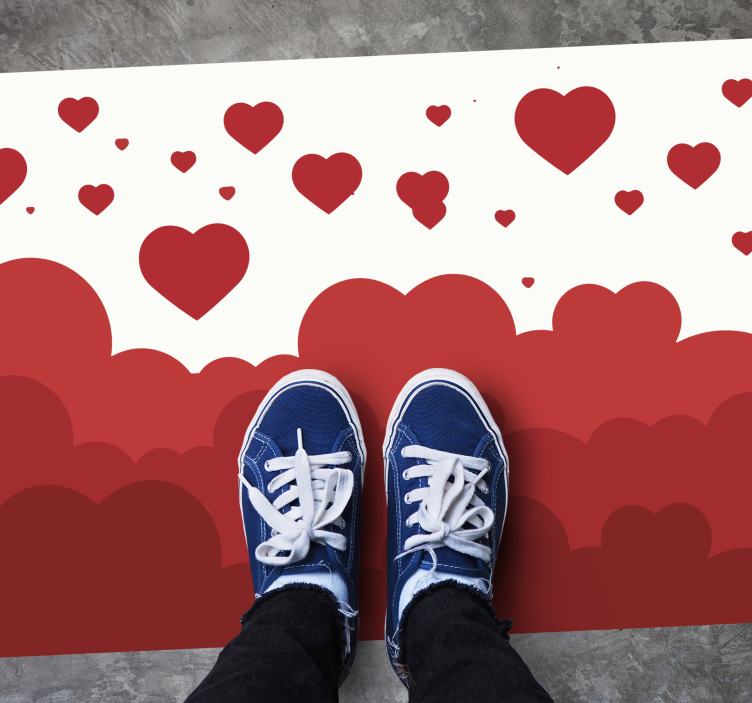 Punainen sydän pilvikuvio Vinyylimatto makuuhuoneeseen - Tenstickers