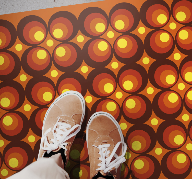 70-luvun pop-keltaiset ympyrät vinyylimatto retro - Tenstickers