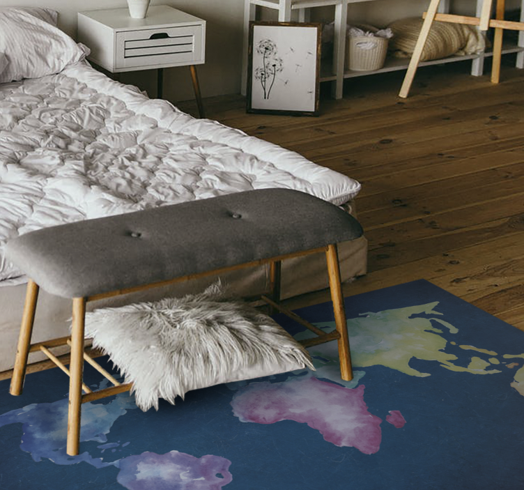 Akvarellimaailman kartta maailmakartta vinyylimatto - Tenstickers