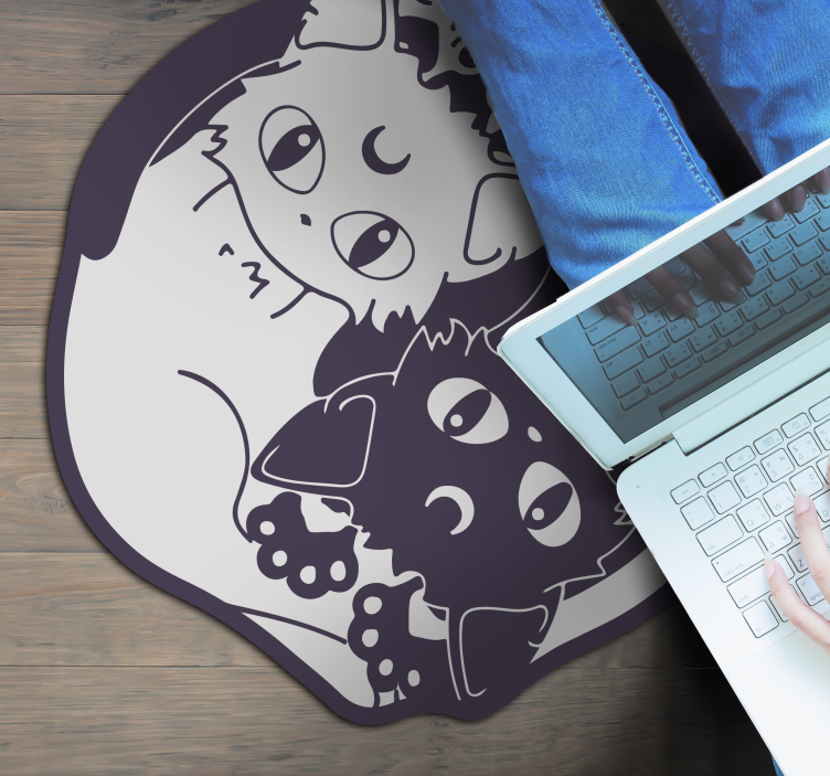 Anime kissa yin yang eläin vinyylimatto - Tenstickers