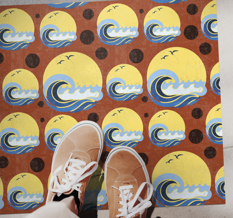 Aurinko, ranta ja aaltokuvio Luonto vinyylimatto - Tenstickers