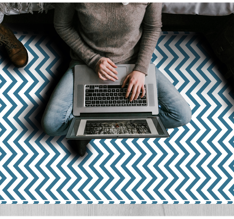 Sininen ja valkoinen chevron-tyyli raidallinen vinyylimatto - Tenstickers