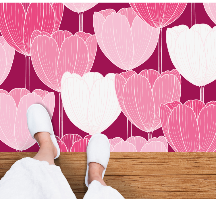 Vaaleanpunaiset tulppaanielementit kukka vinyylimatto - Tenstickers