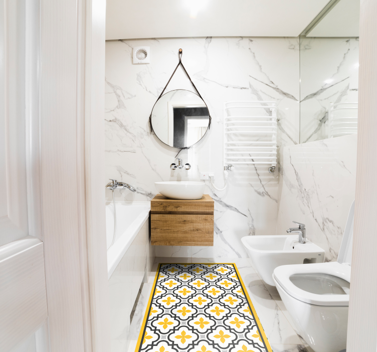 Harmaat ja keltaiset kukat laatta vinyylimatto - Tenstickers