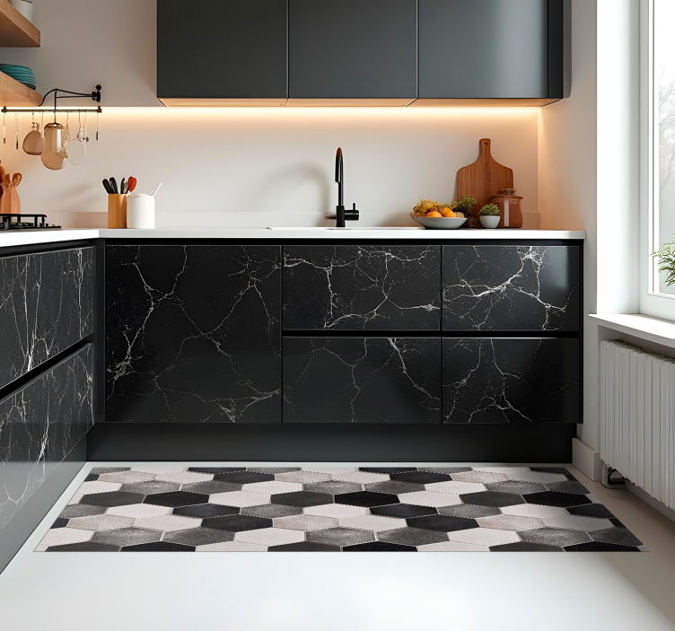 Harmaat kuusikulmiot keittiön vinyylimatto - Tenstickers