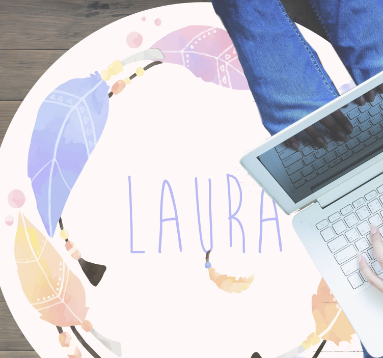 Henkilökohtainen höyhenympyrä nimi vinyylimatto - Tenstickers