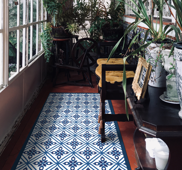 Japanilainen sininen ja valkoinen kuvio laatta vinyylimatto - Tenstickers