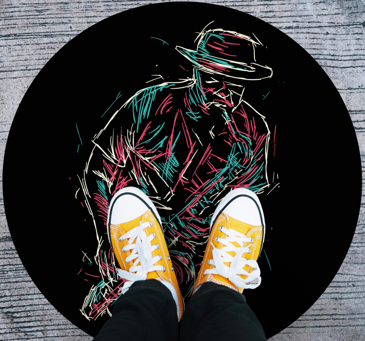 Jazzmuusikon esitys pyöreä vinyylimatto - Tenstickers