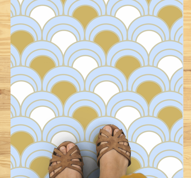 Sininen kaareva kuvio geometrinen vinyylimatto - Tenstickers