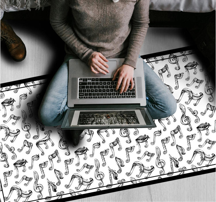 Käsin piirretty nuotti kuvio vinyylimatto suorakulmainen - Tenstickers