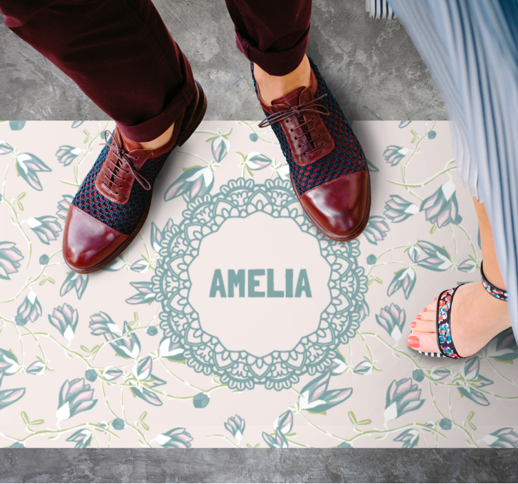 Käsin piirrettyjä lehtiä ja kukkia nimi vinyylimatto - Tenstickers